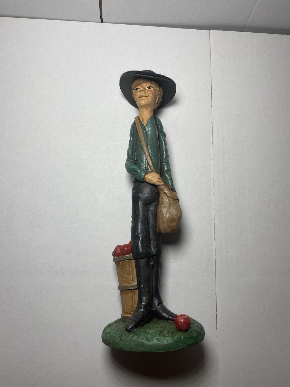 Vintage Jim Shore Amish Child Boy With Apples & Bag - 7.5” - Skinny Statue